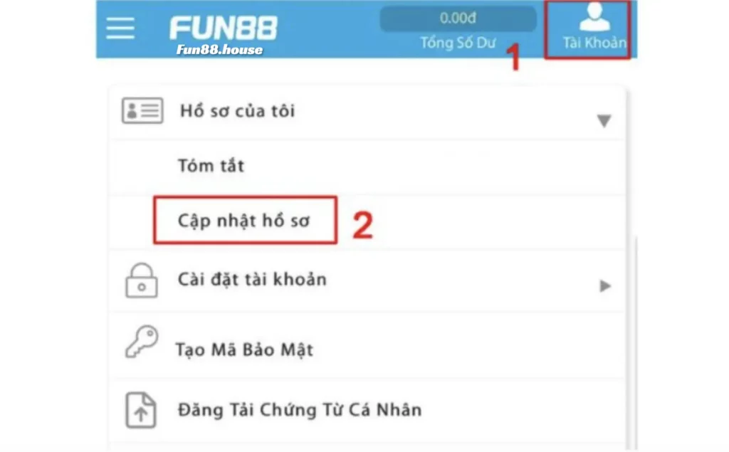 Cập nhật hồ sơ Fun88